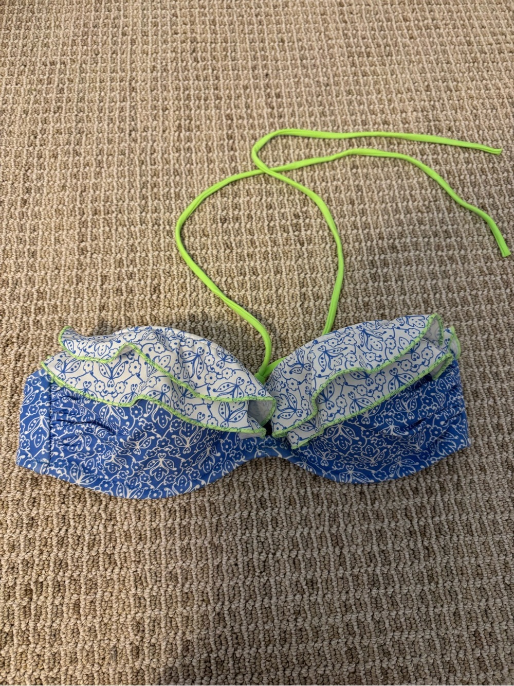 Victoria's Secret Blue white green Bikini Top bandeau s 34b ruffle